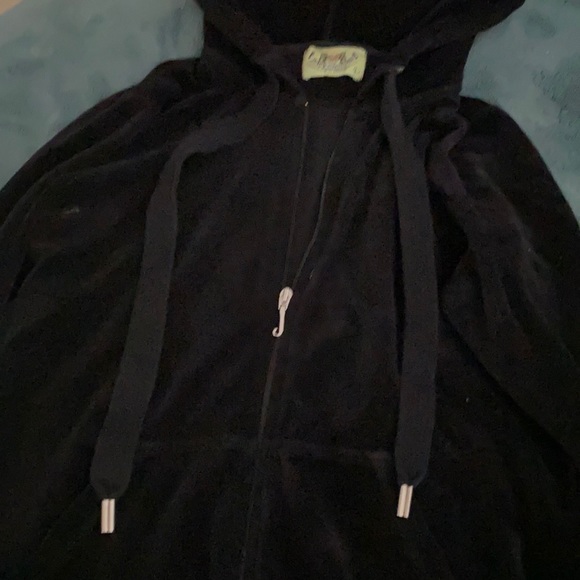 Juicy Couture Tops Vintage Juicy Hoodie Black Velour Wj Zipper Pull